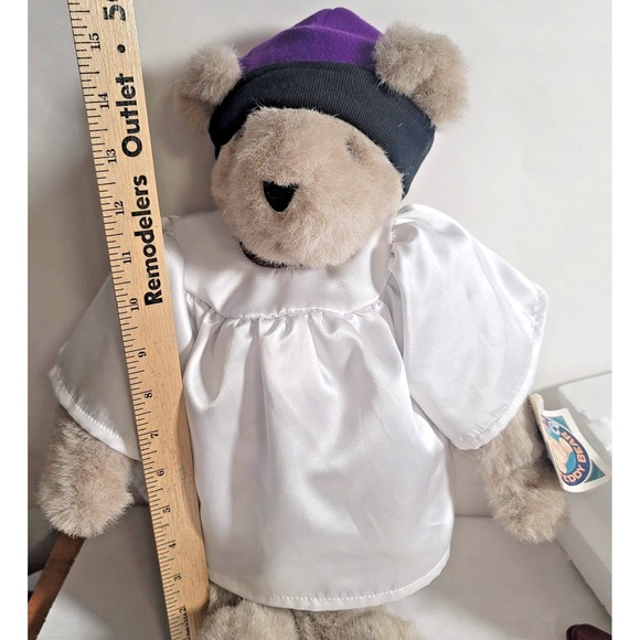 Vintage Vermont Teddy Bear Co Plush White Gown Purple Hat Medium USA 1993 - Picture 12 of 14
